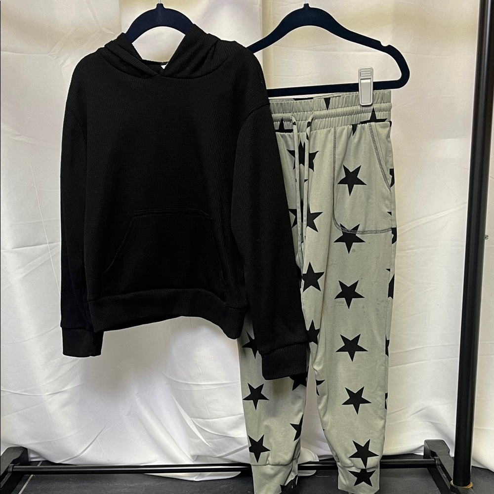 Pixie lane boys Black waffle Hoodie and Starry Gray Pants Set size 5